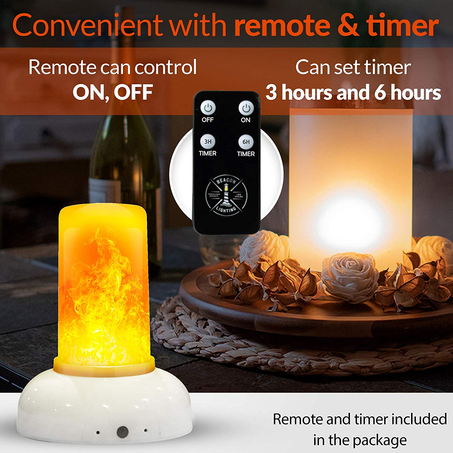 USB Flame Ambiance Light With Remote – Realistic Flickering LED In Frosted Glass Bottle For Car, Camping, Bedroom