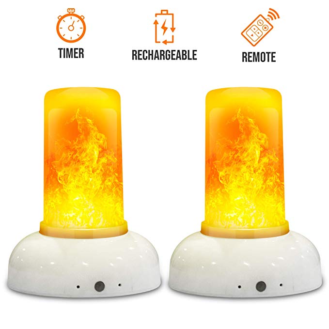 2 Pack LED Flame Effect Light With Timer and Remote