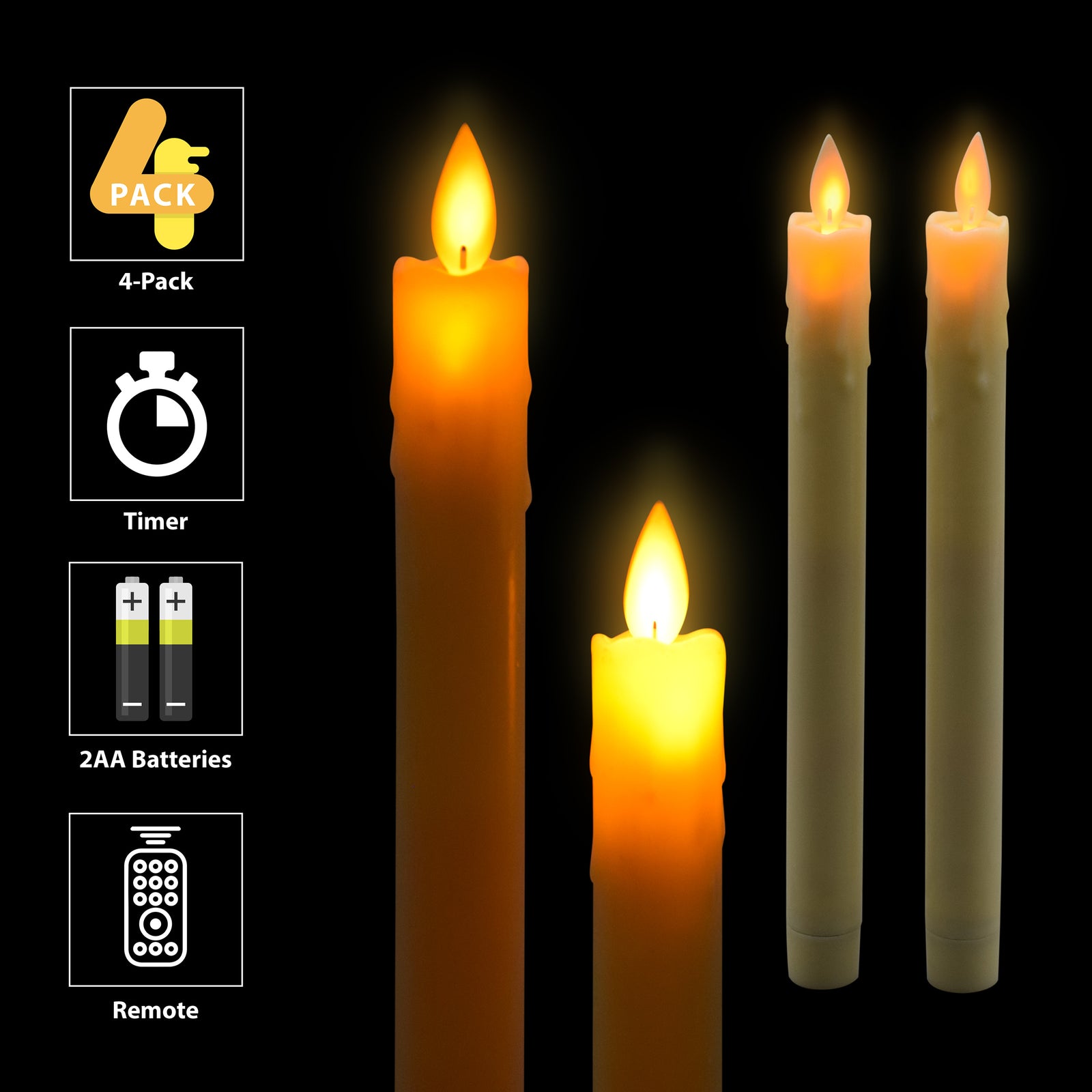 Taper LED Candles Pack 4